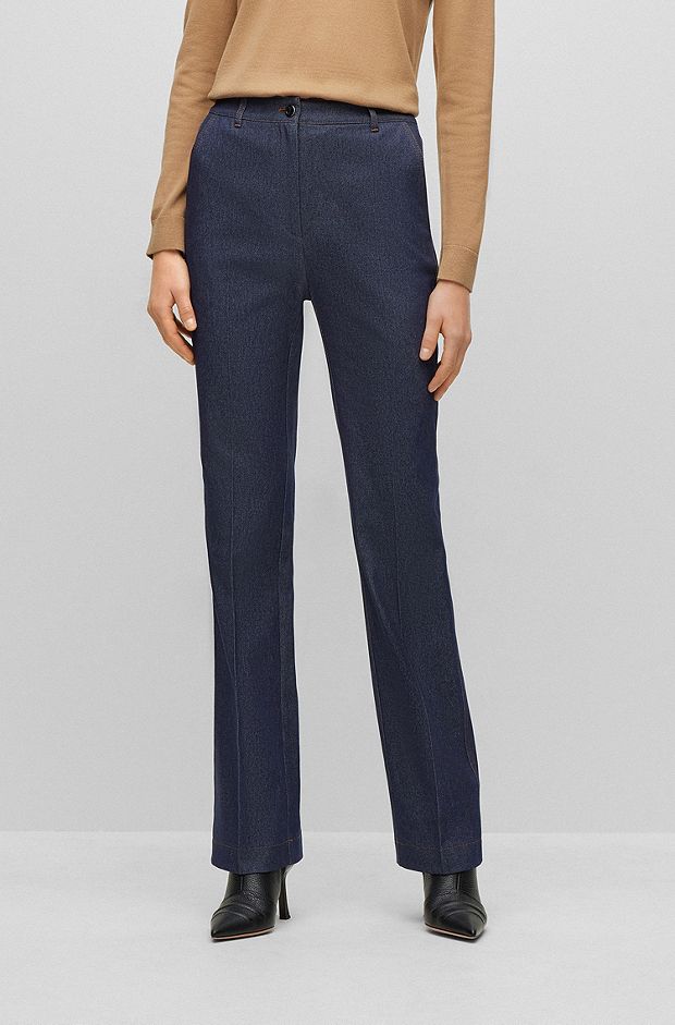 Slim-fit trousers in a denim-look cotton blend, Dark Blue