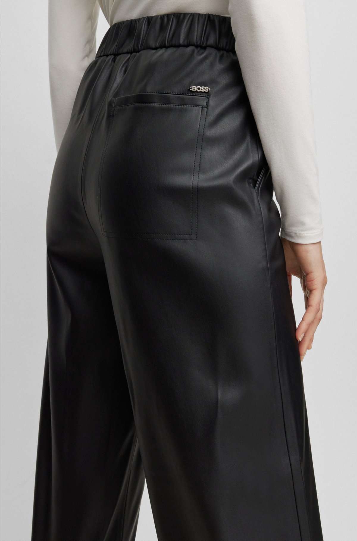 BOSS - Relaxed-fit regular-rise trousers in faux leather