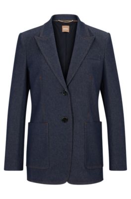 Hugo Boss Regular-fit Jacket In A Denim-look Cotton Blend In Dark Blue