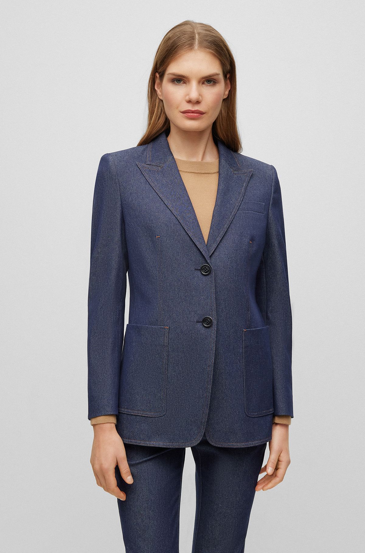Regular-fit jacket in a denim-look cotton blend, Dark Blue