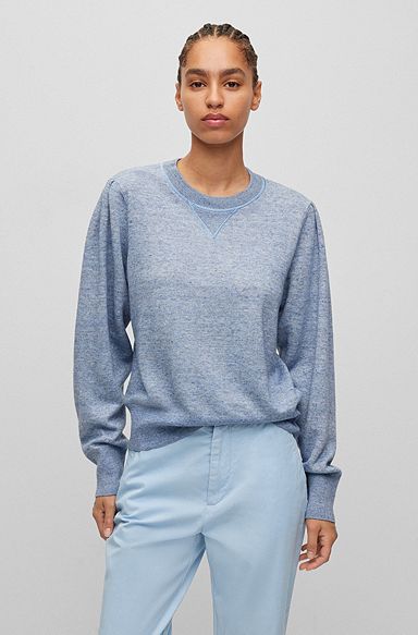 Melange sweater with puff sleeves, Patterned