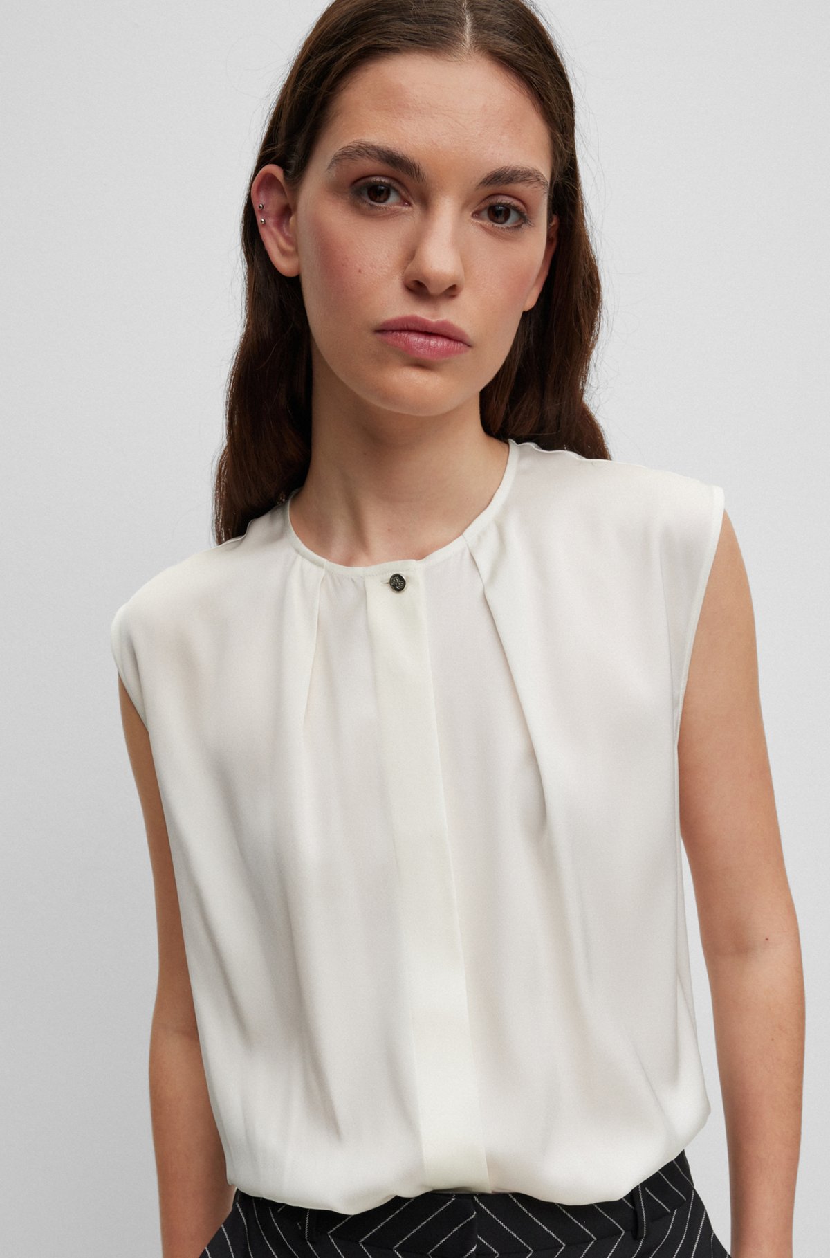 BOSS - Sleeveless regular-fit blouse in stretch silk