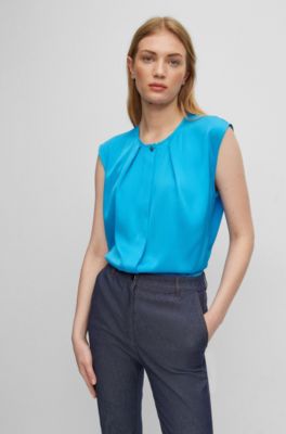 Hugo Boss Sleeveless Regular-fit Blouse In Stretch Silk In Blue