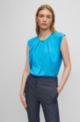 Sleeveless regular-fit blouse in stretch silk, Blue
