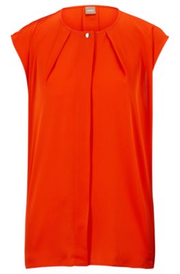 Hugo Boss Sleeveless Regular-fit Blouse In Stretch Silk In Orange