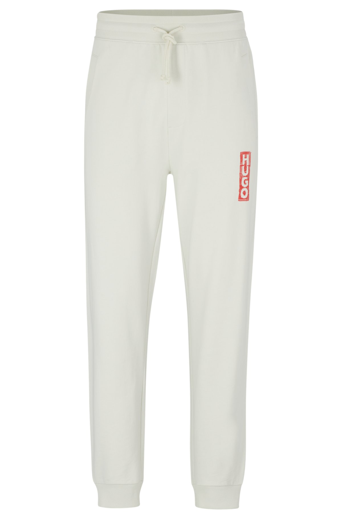 HUGO - Cotton-terry tracksuit bottoms with vertical logo