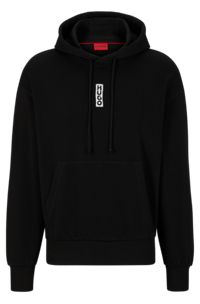 Relaxed-fit cotton hoodie with marker-inspired logos, Black