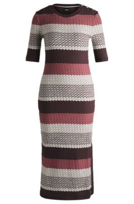 Hugo Boss Structured-stripe Dress In Stretch-cotton Jersey In Patterned