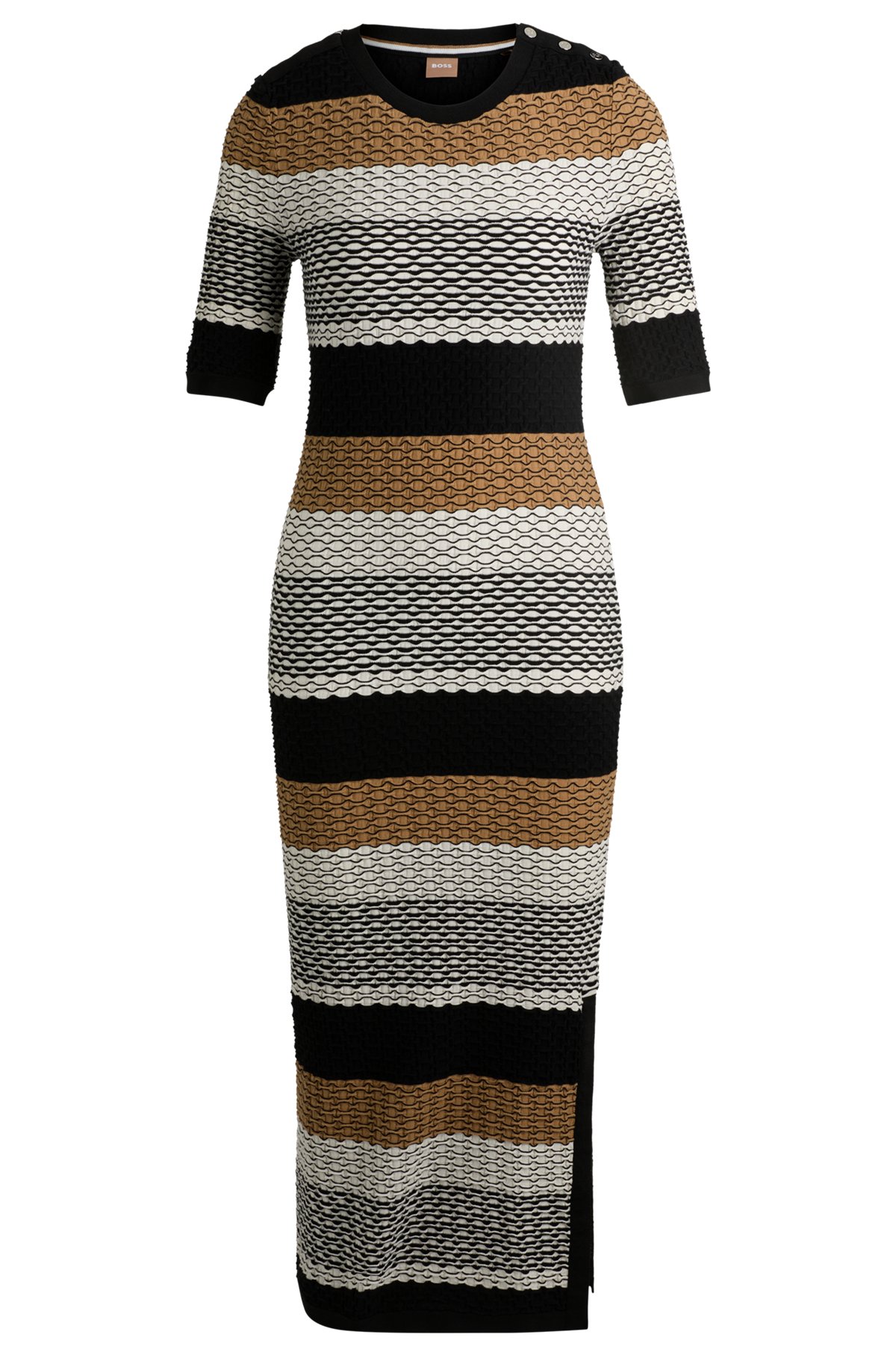 BOSS - Structured-stripe dress in stretch-cotton jersey
