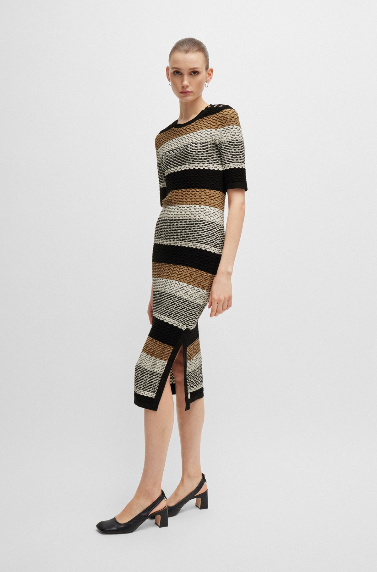 BOSS - Structured-stripe dress in stretch-cotton jersey