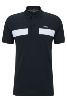 BOSS - Slim-fit long-sleeved polo shirt with woven pattern