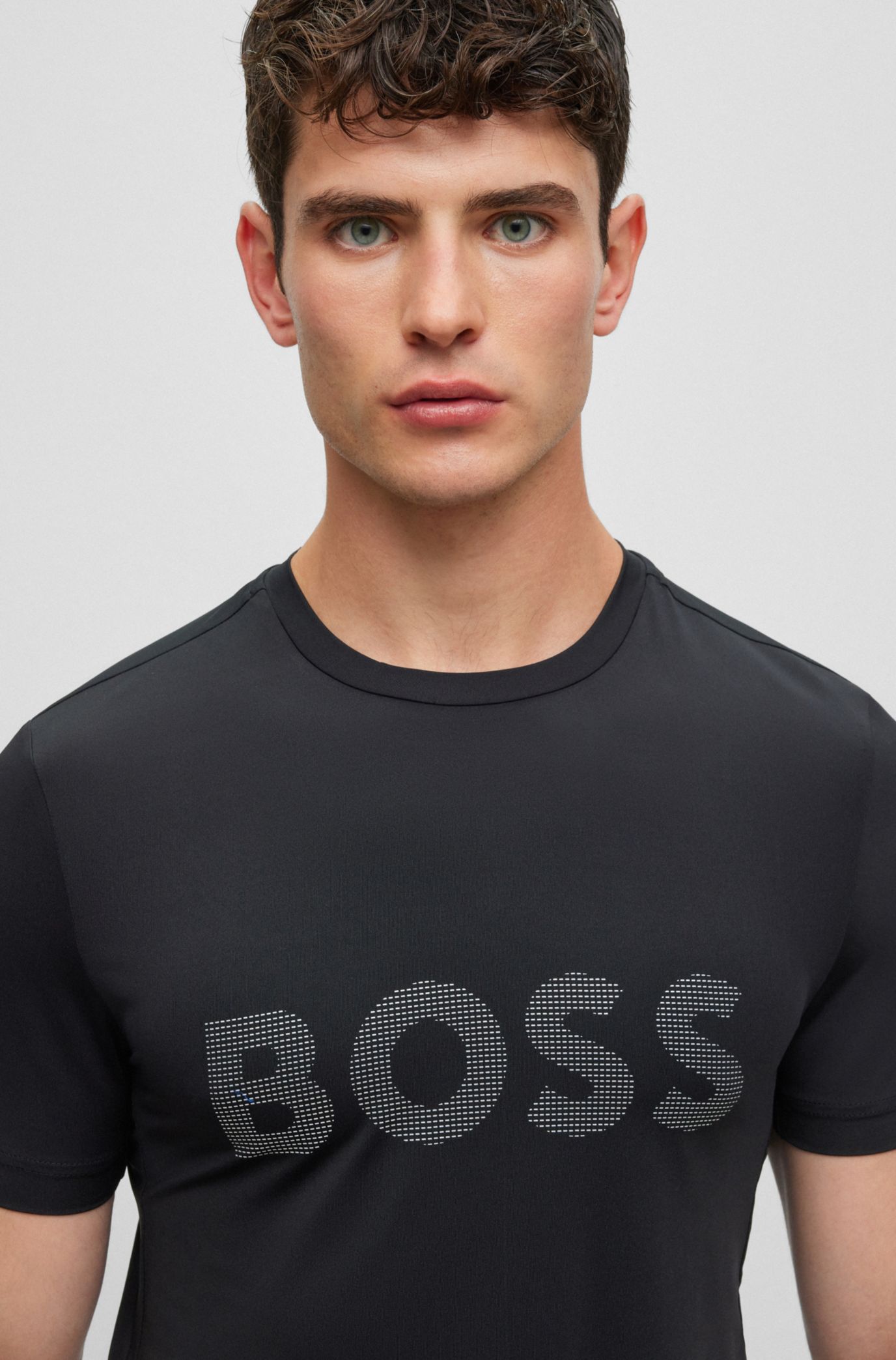 BOSS - Slim-fit T-shirt with decorative reflective logo