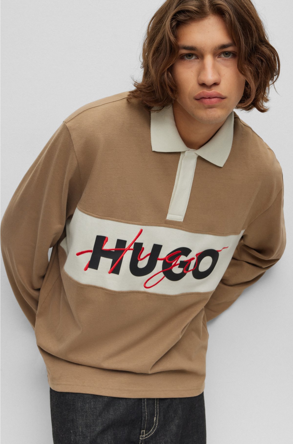 LACOSTE Men Regular Fit Monogram Print Zip Sweatshirt (Beige Brown) 