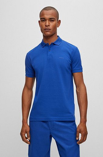 Cotton-piqué polo shirt with tonal logo, Blue