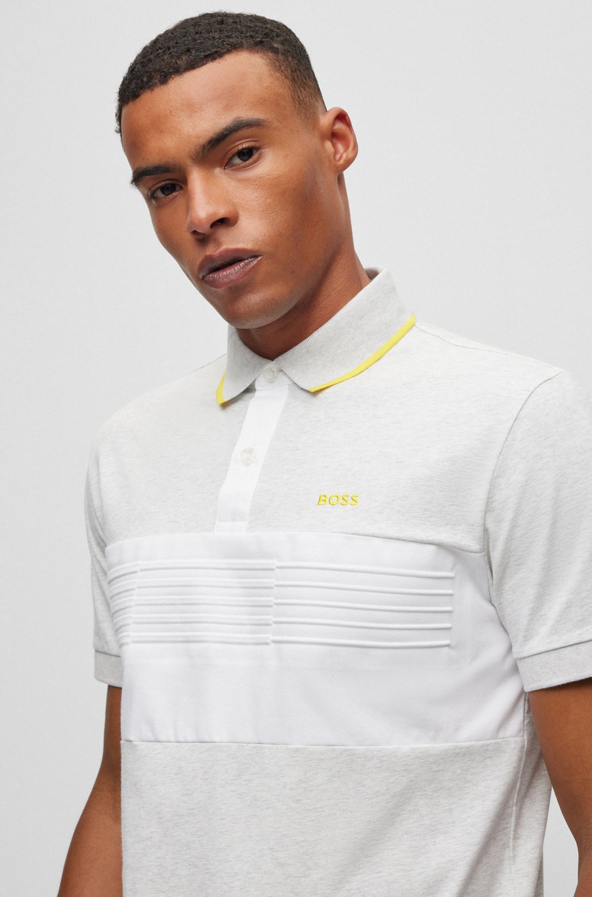 BOSS - Cotton-blend regular-fit polo shirt with color-blocking