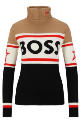 Hugo Boss X Perfect Moment Logo Sweater In Merino Wool In Beige