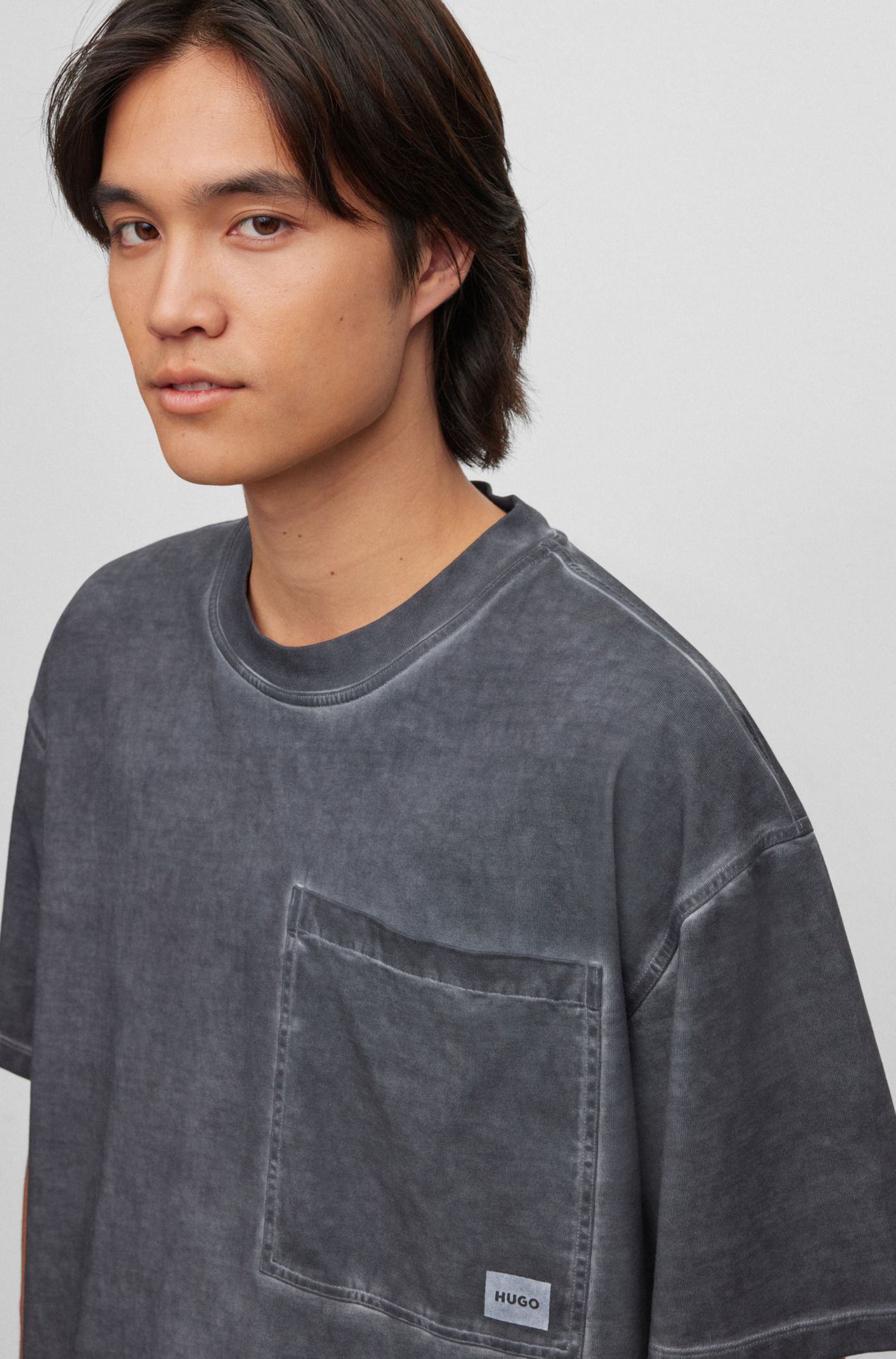 HUGO - Cotton-jersey oversize-fit T-shirt with logo patch