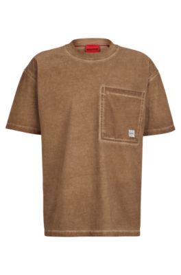 Shop Hugo Cotton-jersey Oversize-fit T-shirt With Logo Patch In Light Brown