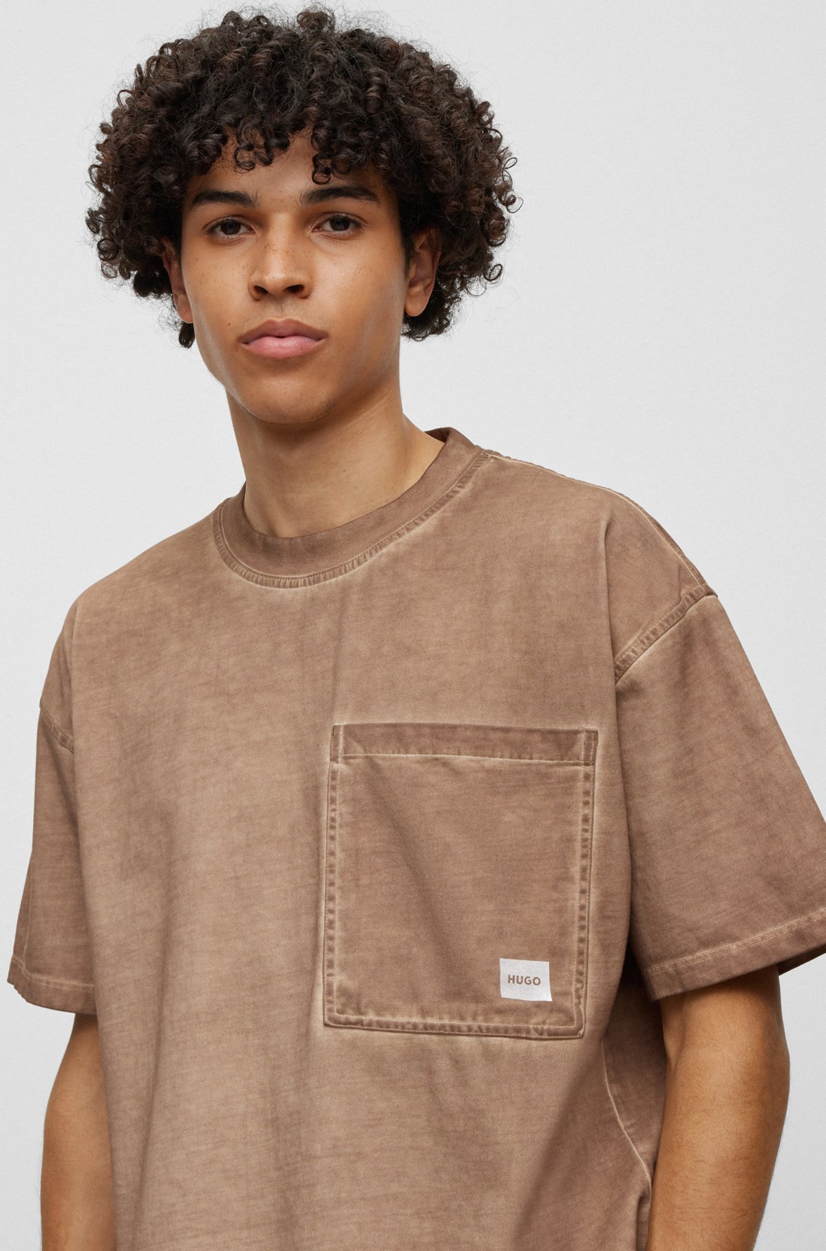 HUGO - Cotton-jersey oversize-fit T-shirt with logo patch
