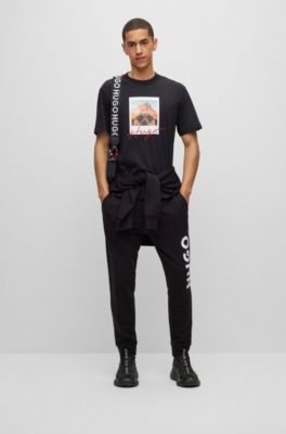 HUGO - Cotton-jersey T-shirt with animal print and logo