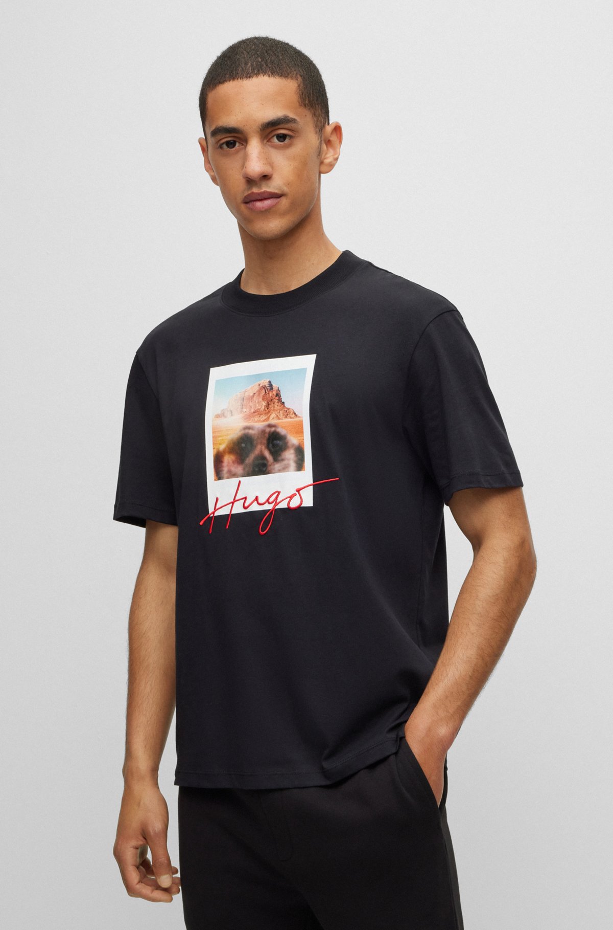 HUGO - Cotton-jersey T-shirt with animal print and logo
