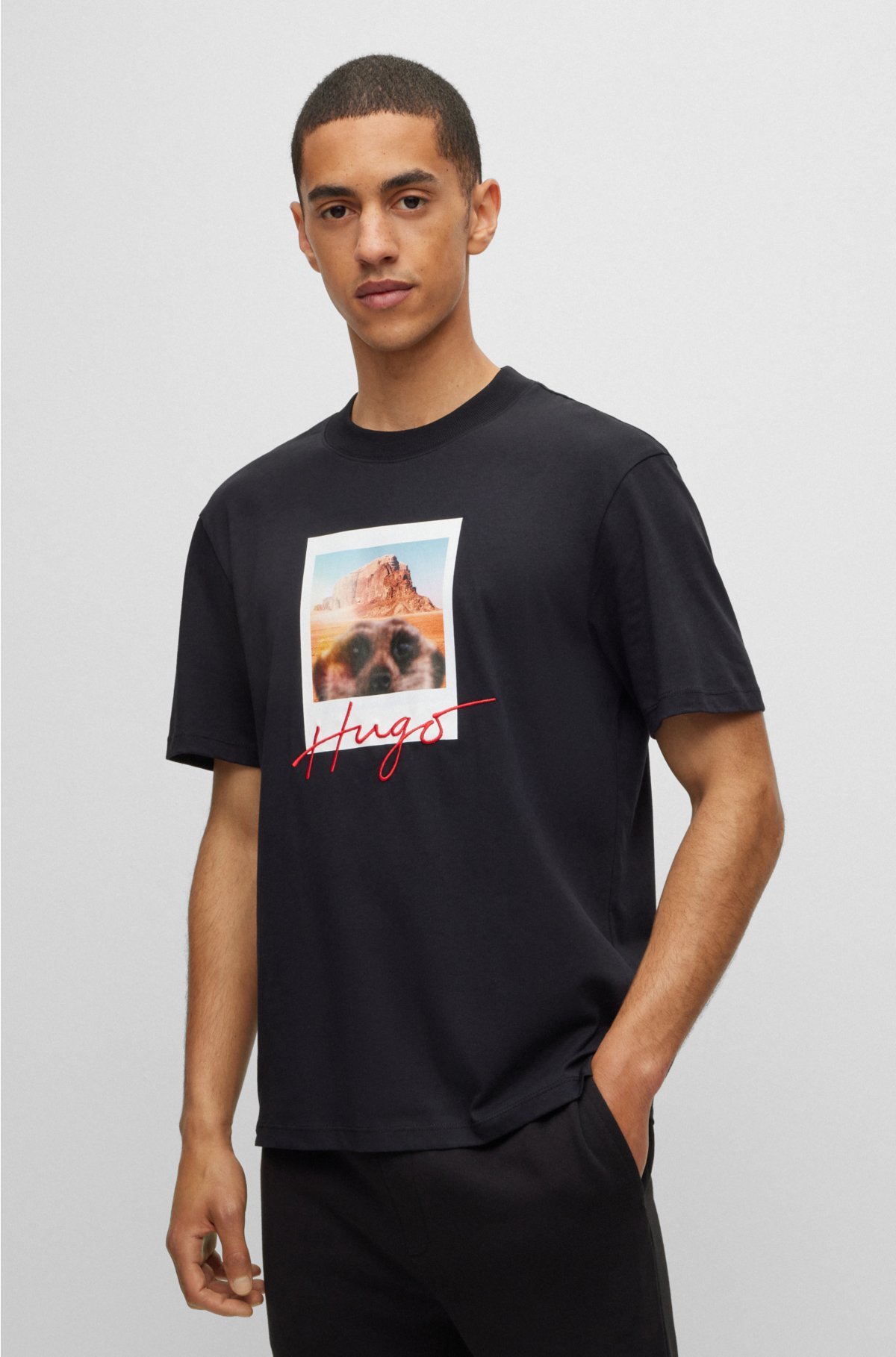 HUGO - Cotton-jersey T-shirt with animal print and logo