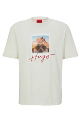 HUGO - Cotton-jersey T-shirt with animal print and logo