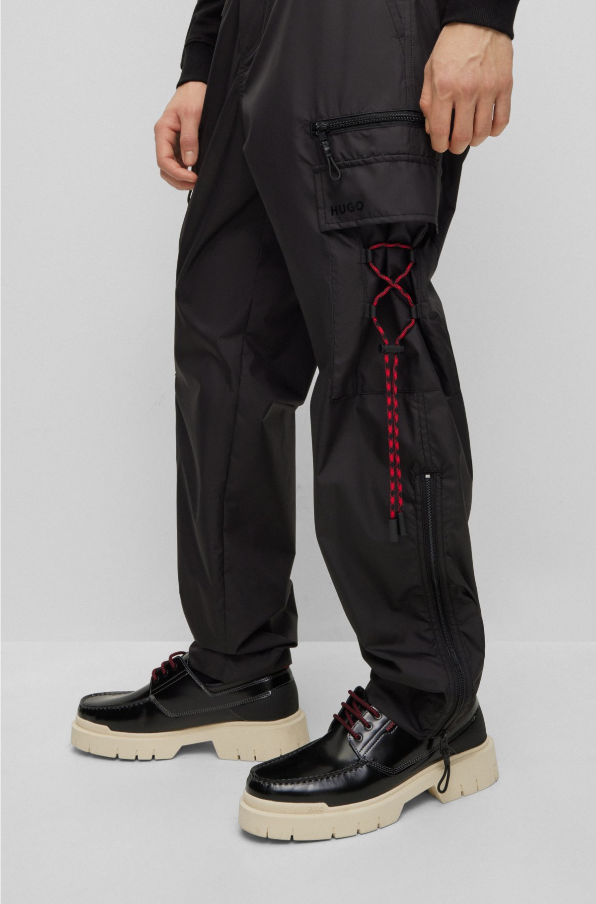 HUGO - Ripstop cargo trousers with logo print