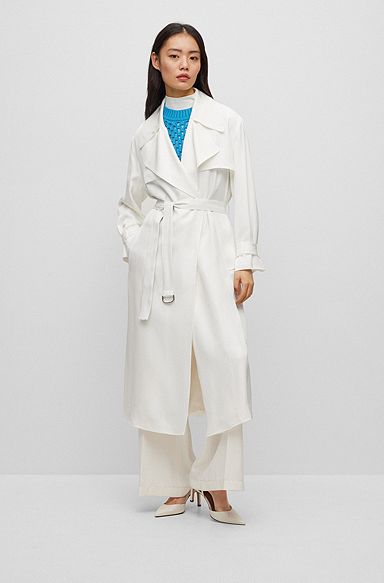 Regular-fit trench coat with belt, White