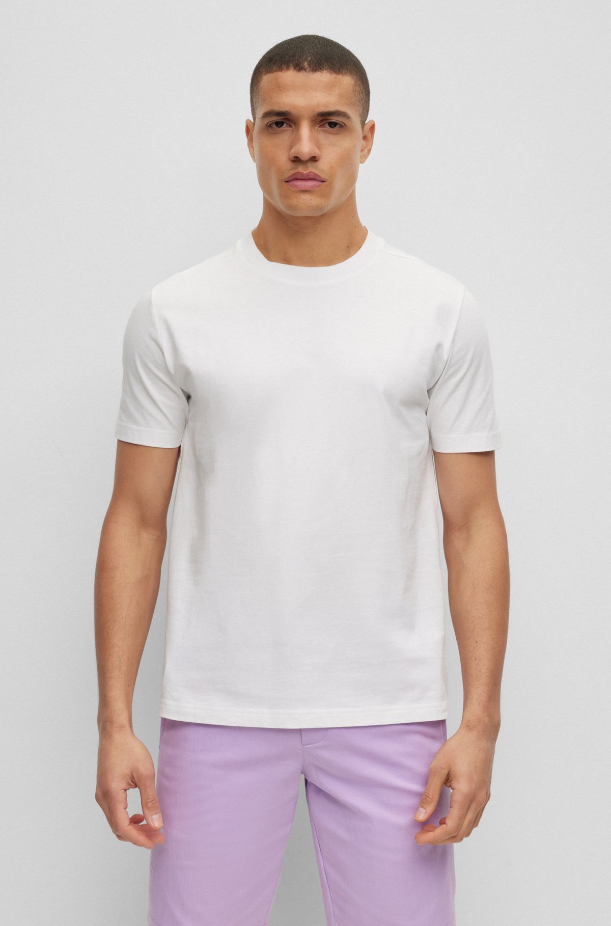 BOSS - Cotton-jersey T-shirt with logo collar