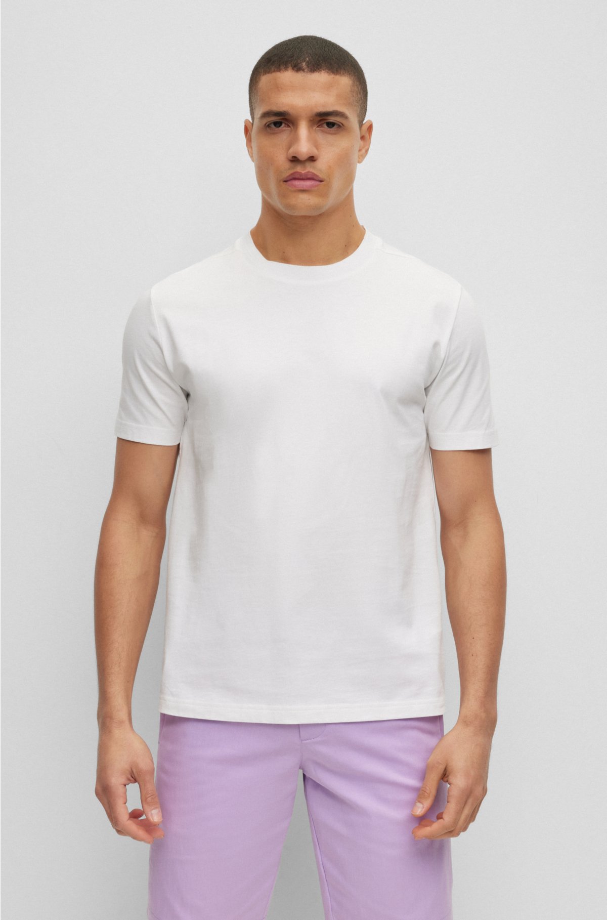 BOSS - Cotton-jersey T-shirt with logo collar