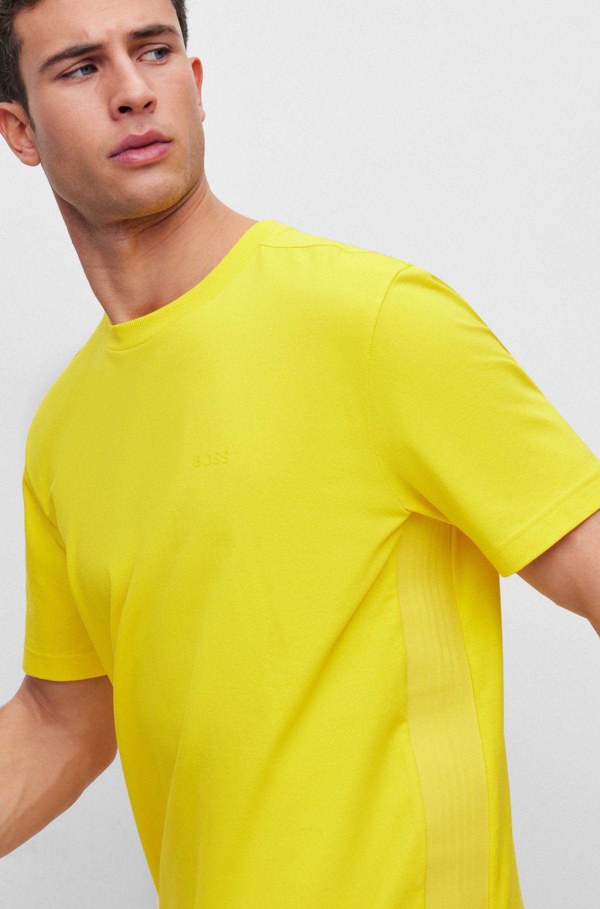 Regular-fit T-shirt in stretch cotton with side tape, Yellow