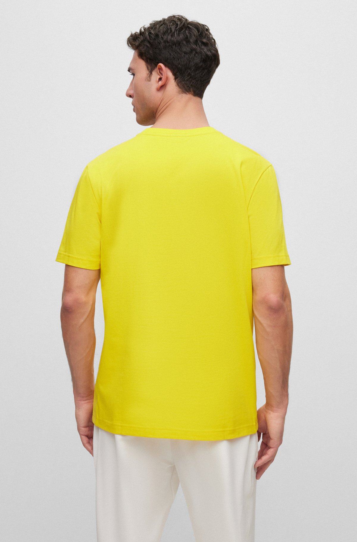 Regular-fit T-shirt in stretch cotton with side tape, Yellow