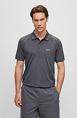 Slim-fit polo shirt with decorative reflective pattern, Dark Grey