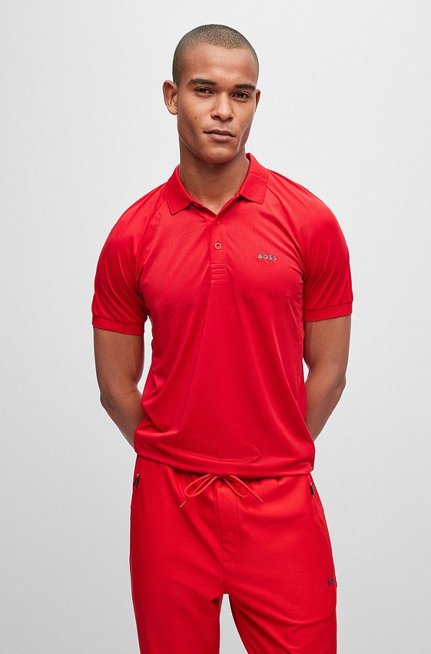Slim-fit polo shirt with decorative reflective pattern, Red