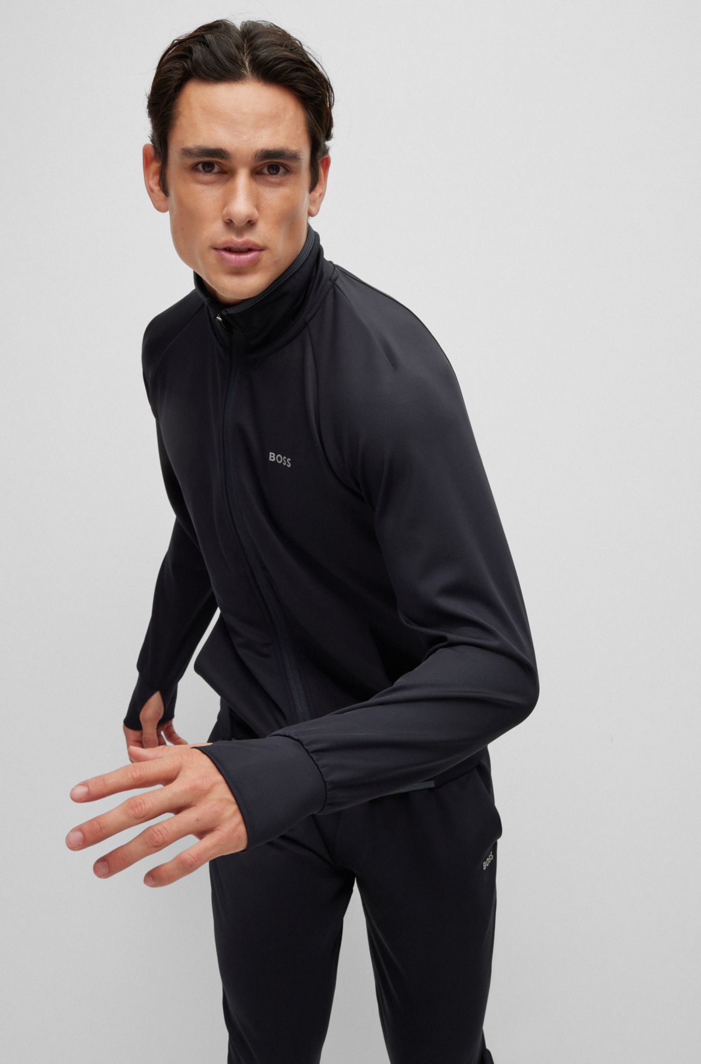 Zip-up sweatshirt in active-stretch fabric