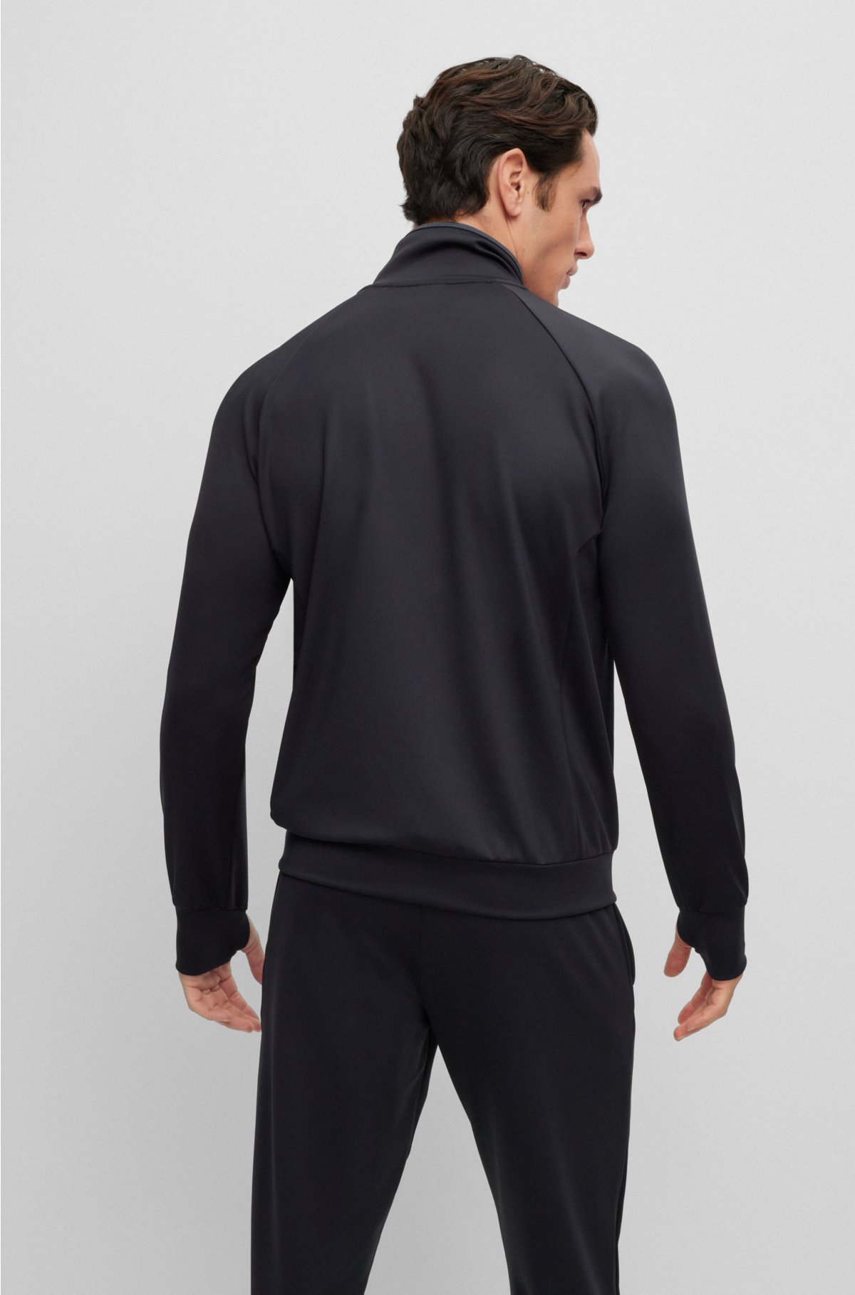 Zip-up sweatshirt in active-stretch fabric, Dark Blue