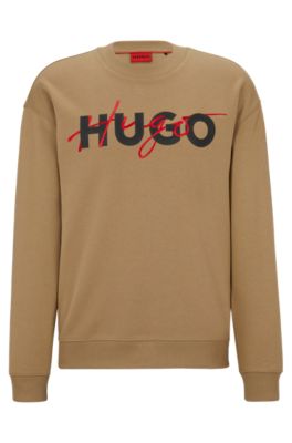 HUGO - Cotton-blend relaxed-fit sweatshirt with double logo