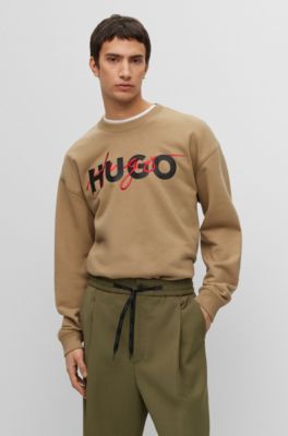 HUGO - Cotton-blend relaxed-fit sweatshirt with double logo