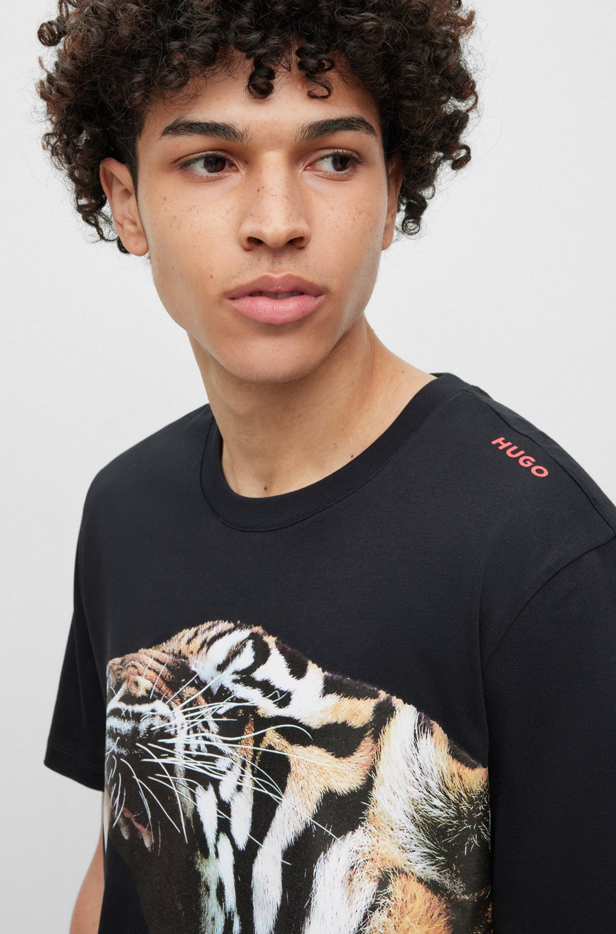 HUGO - Cotton-jersey T-shirt with tiger graphic