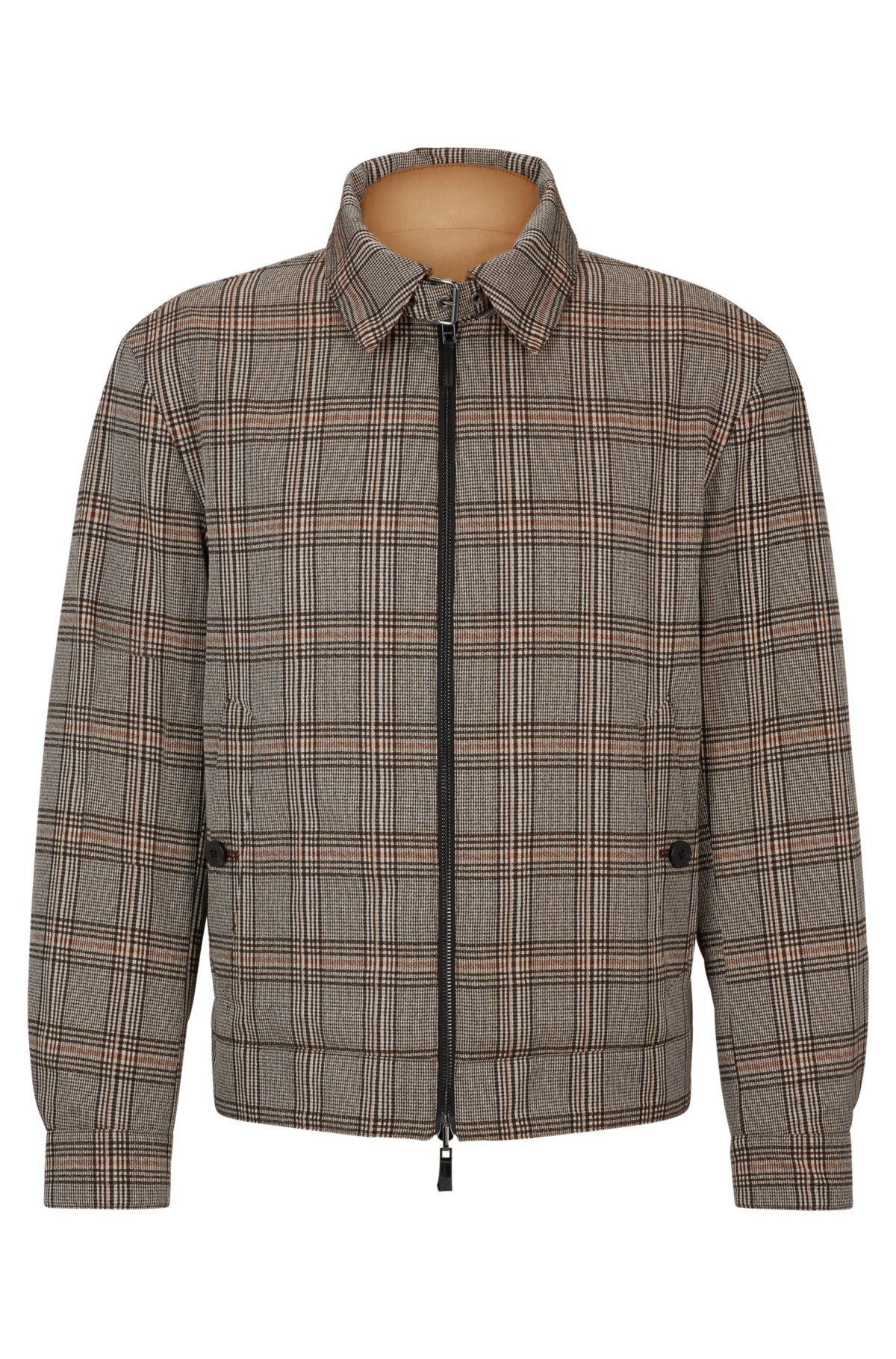 Water-repellent reversible blouson-style jacket with check pattern, Beige