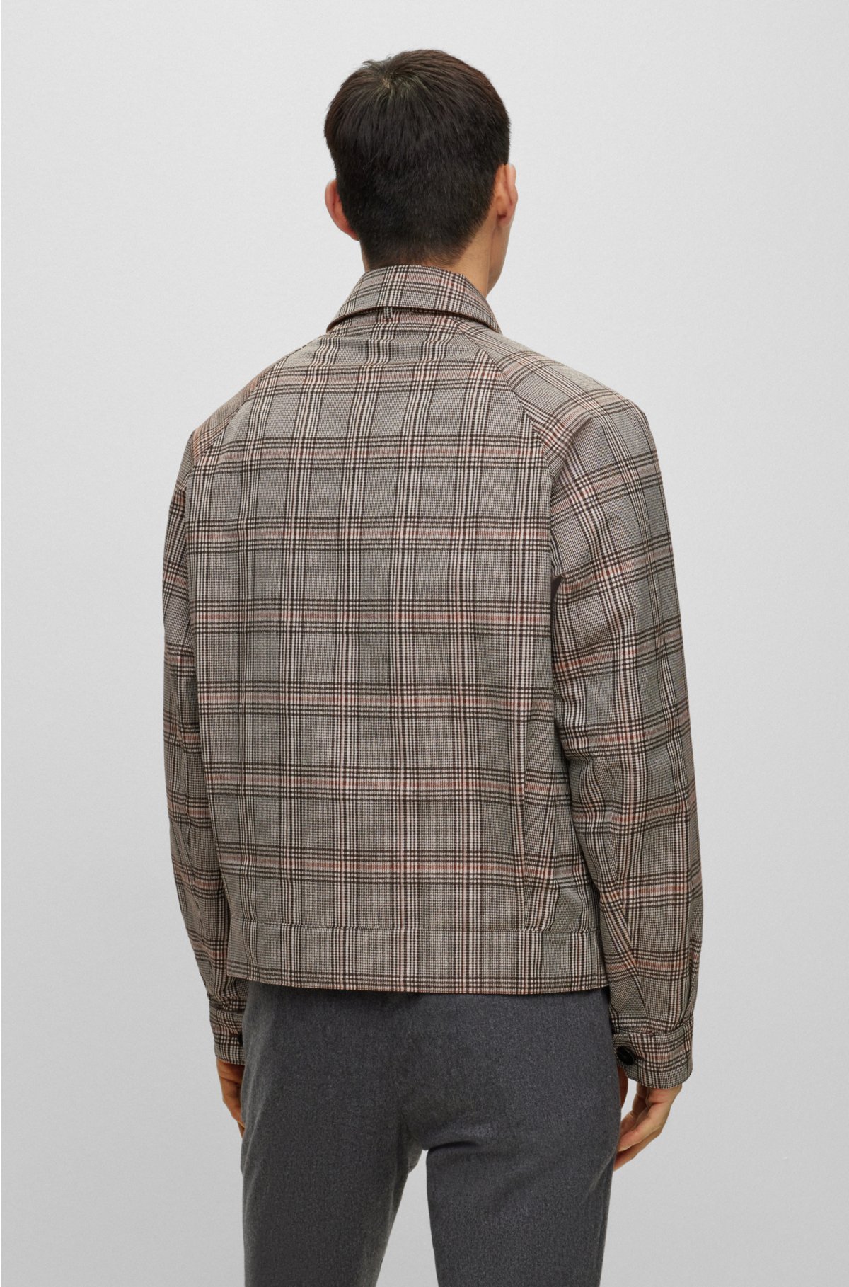 Water-repellent reversible blouson-style jacket with check pattern, Beige