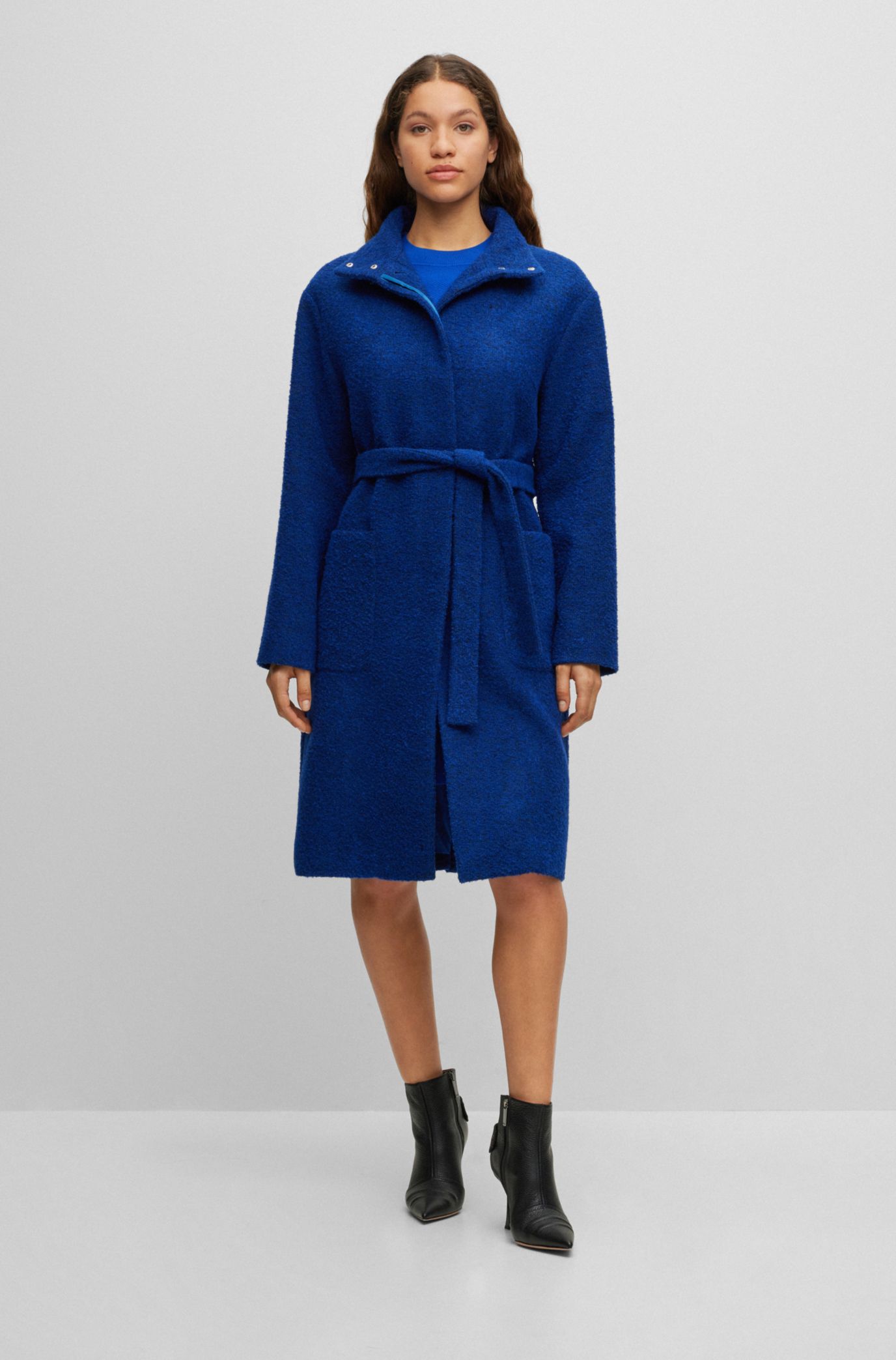 BOSS - Regular-fit coat in two-tone bouclé