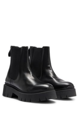 HUGO Leather Chelsea boots with chunky outsole and branded loops