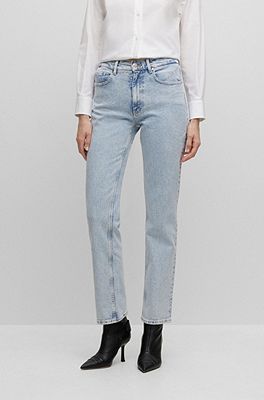 Ensemble jean taille haute pour femme, jean bleu délavé, denim en coton  décontracté, jean FJSummer Fit pour femme, 2 pièces