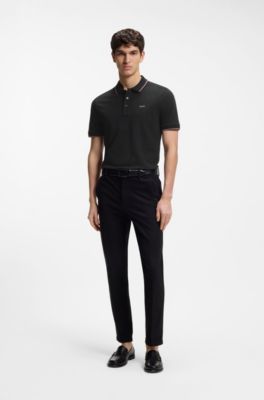 Cotton-piqu&eacute; polo shirt with contrast tipping, Black