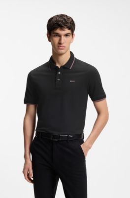 Cotton-piqu&eacute; polo shirt with contrast tipping, Black