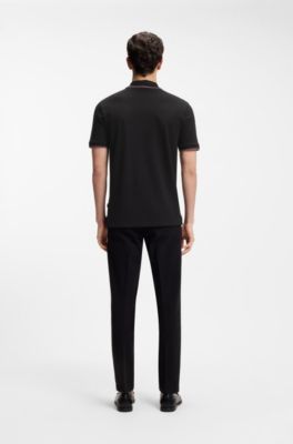 Cotton-piqu&eacute; polo shirt with contrast tipping, Black