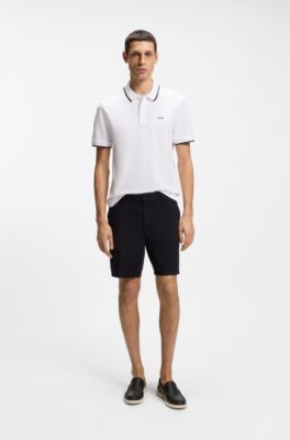 Polo en piqu&eacute; de coton avec liser&eacute;s contrastants, Blanc