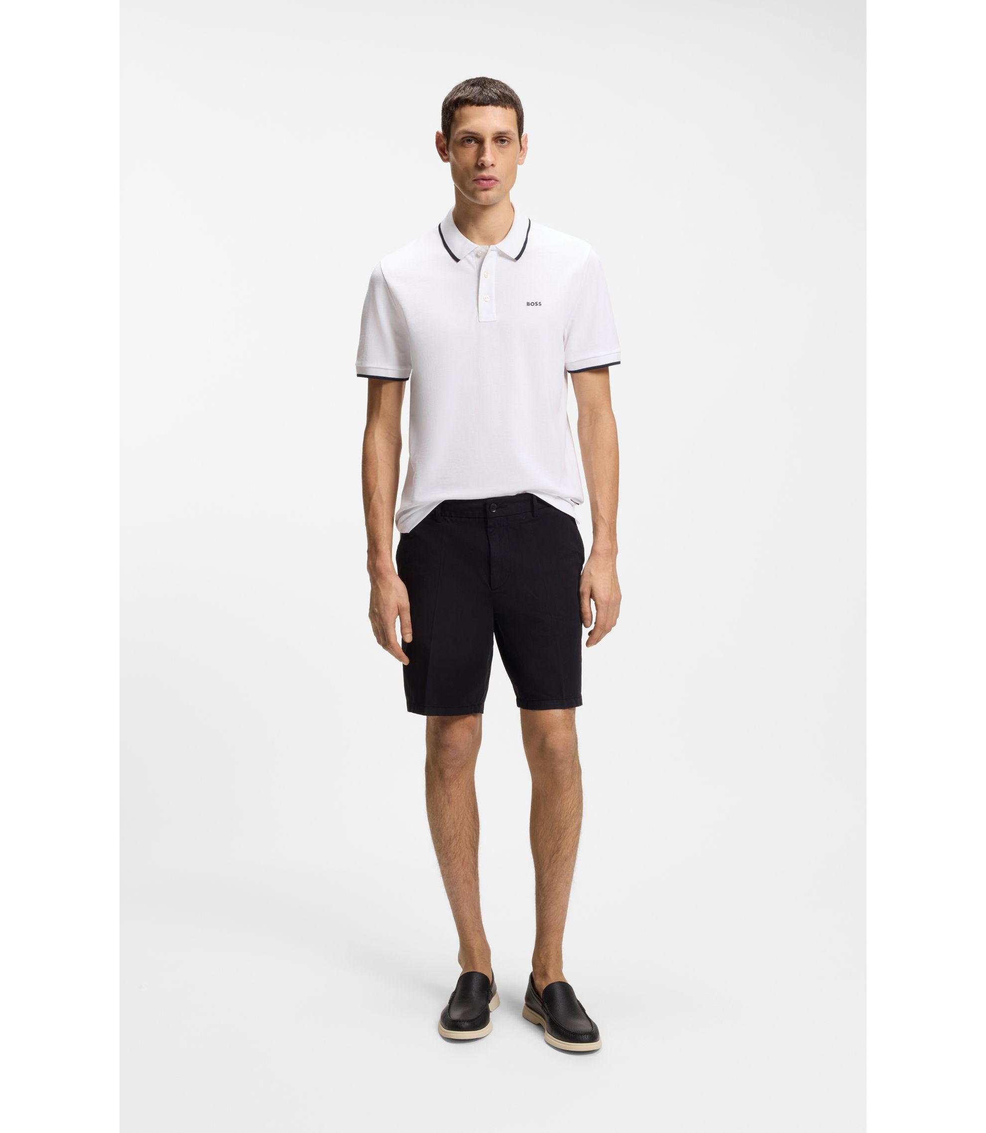 BOSS - Cotton-piqué polo shirt with contrast tipping - White